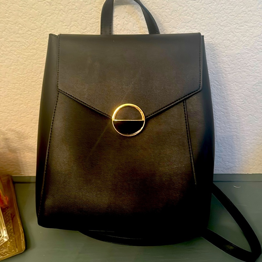 Vegan Black Leather Backpack